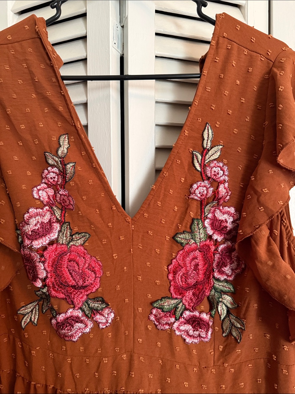SHEIN Rust Floral Embroidered Ruffle Dress - Picture 4 of 9